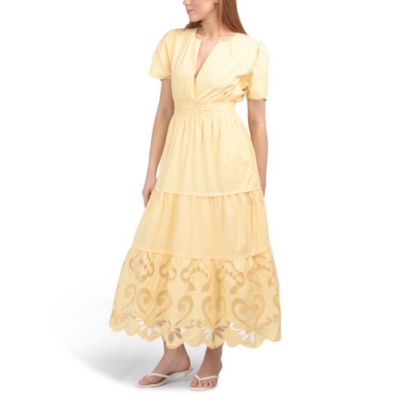 HAUTE HIPPIE STYLE Yellow Short Sleeve Somerset Maxi Dress With Embroidered Hem - Picture 1 of 2